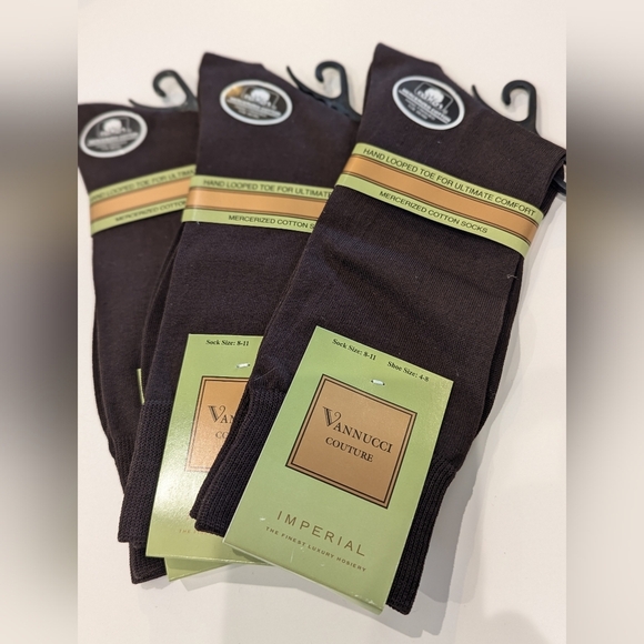 NWT Vannucci Couture Brown Imperial Cotton Dress socks 3 pairs -shoe size 4-8 - Picture 1 of 11